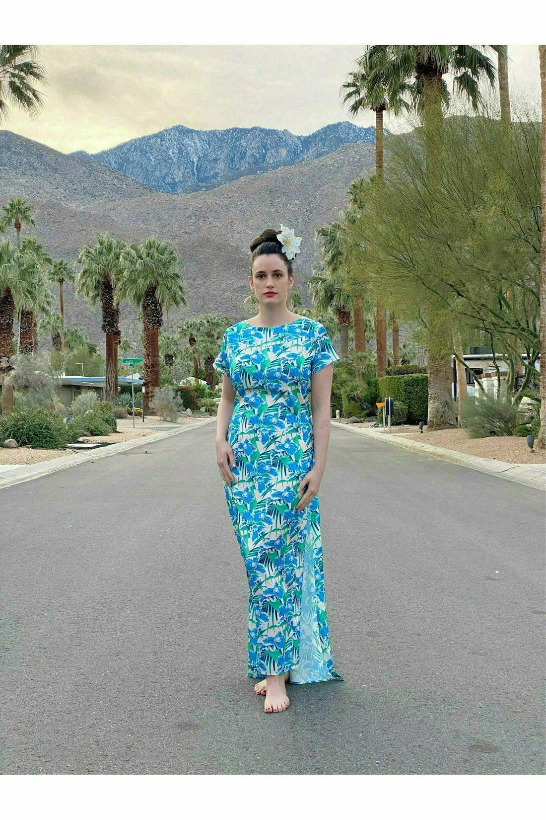 60s Inspired Gwendolyn Hawaiian Draped Waterfall Dress (Large)