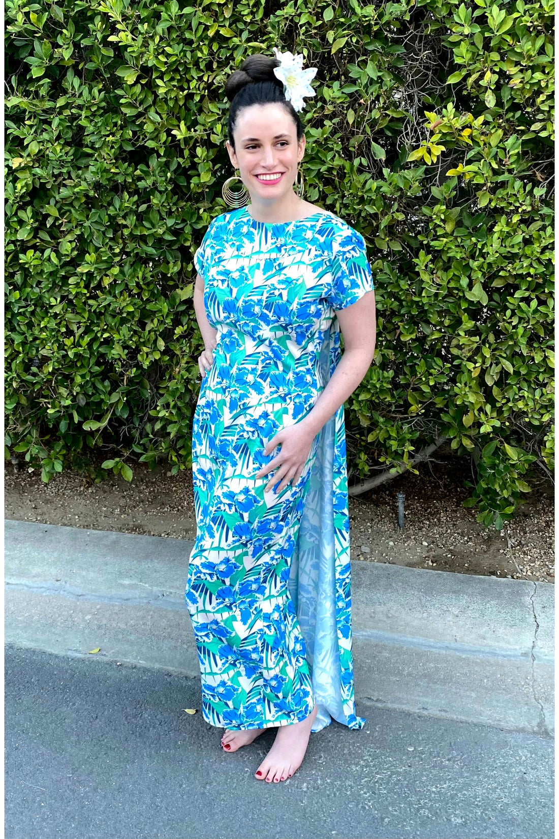 60s Inspired Gwendolyn Hawaiian Draped Waterfall Dress (Large)